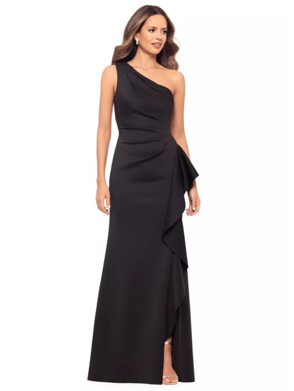 DJ Jaz One-Shoulder Black Ruffle Gala Gown Formal Evening Dress Size 14 NWT - Picture 3 of 8